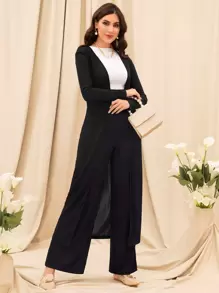 Mulvari 開門襟外套和長褲套裝不帶背心 - 黑色 - 查看 3