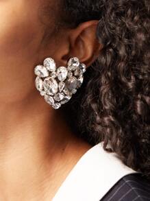 1對奢華水鑽愛心裝飾夾式耳環適合女士日常裝飾 - 銀色 - 查看 1