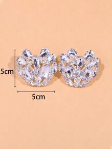 1對奢華水鑽愛心裝飾夾式耳環適合女士日常裝飾 - 銀色 - 查看 4