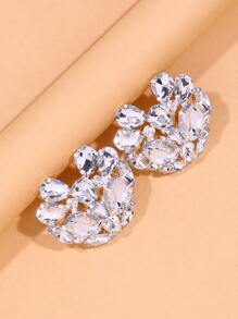 1對奢華水鑽愛心裝飾夾式耳環適合女士日常裝飾 - 銀色 - 查看 2