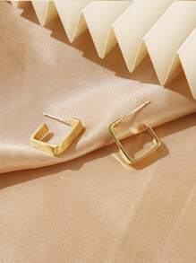 幾何開口耳環 - 金黃色 - 查看 2