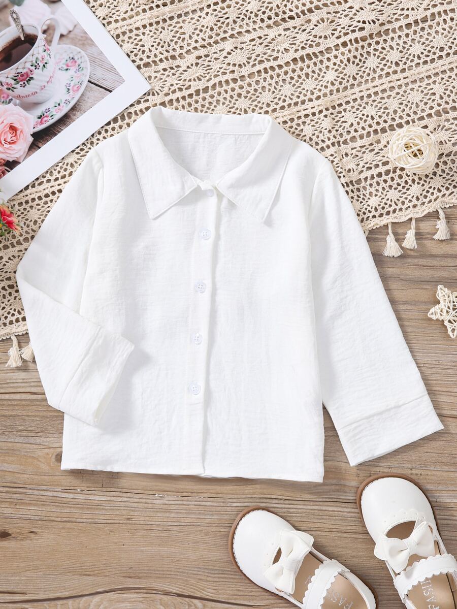 Toddler Girls Solid Button Front Blouse - White - View 1