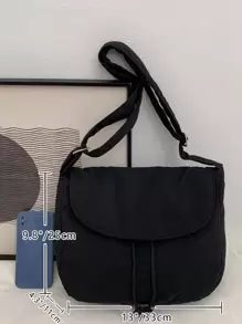 Lightweight,Business Casual Drawstring Detail Flap Square Bag For Teen Girls Women College Students,Rookies & White-collar Workers Perfect for Office,College,Work ,Business,Commute - Black - View 5