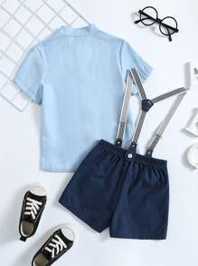 Young Boy Button Front Shirt & Pinafore Shorts - Blue - View 2