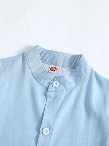 Young Boy Button Front Shirt & Pinafore Shorts - Blue - View 3