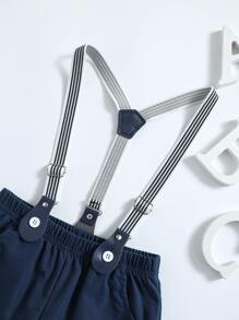 Young Boy Button Front Shirt & Pinafore Shorts - Blue - View 4