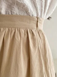 高腰闊腿褲 - 卡其色 - 查看 6