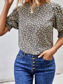 SHEIN Clasi Allover Floral Print Puff Sleeve Blouse - Multicolor - View 4