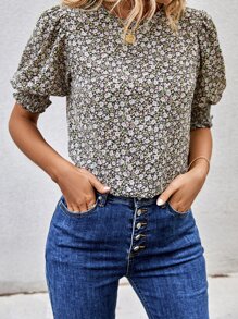 SHEIN Clasi Allover Floral Print Puff Sleeve Blouse - Multicolor - View 6