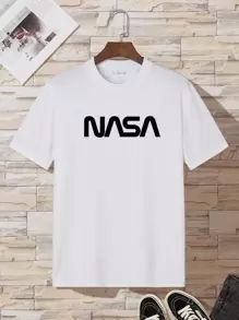 Hombres Camiseta con estampado de letra - Blanco - Ver 1