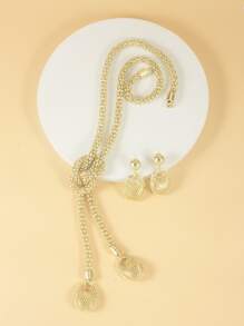 橢圓形吊飾Y字項鍊和耳墜