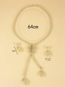 橢圓形吊飾Y字項鍊和耳墜