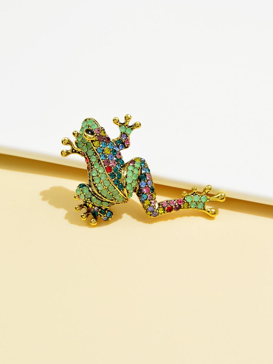 1pc Creative Rhinestone Inlaid Frog Shaped Brooch - Green - View 1