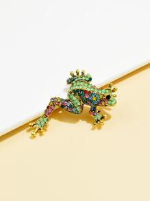 1pc Creative Rhinestone Inlaid Frog Shaped Brooch - Green - View 3