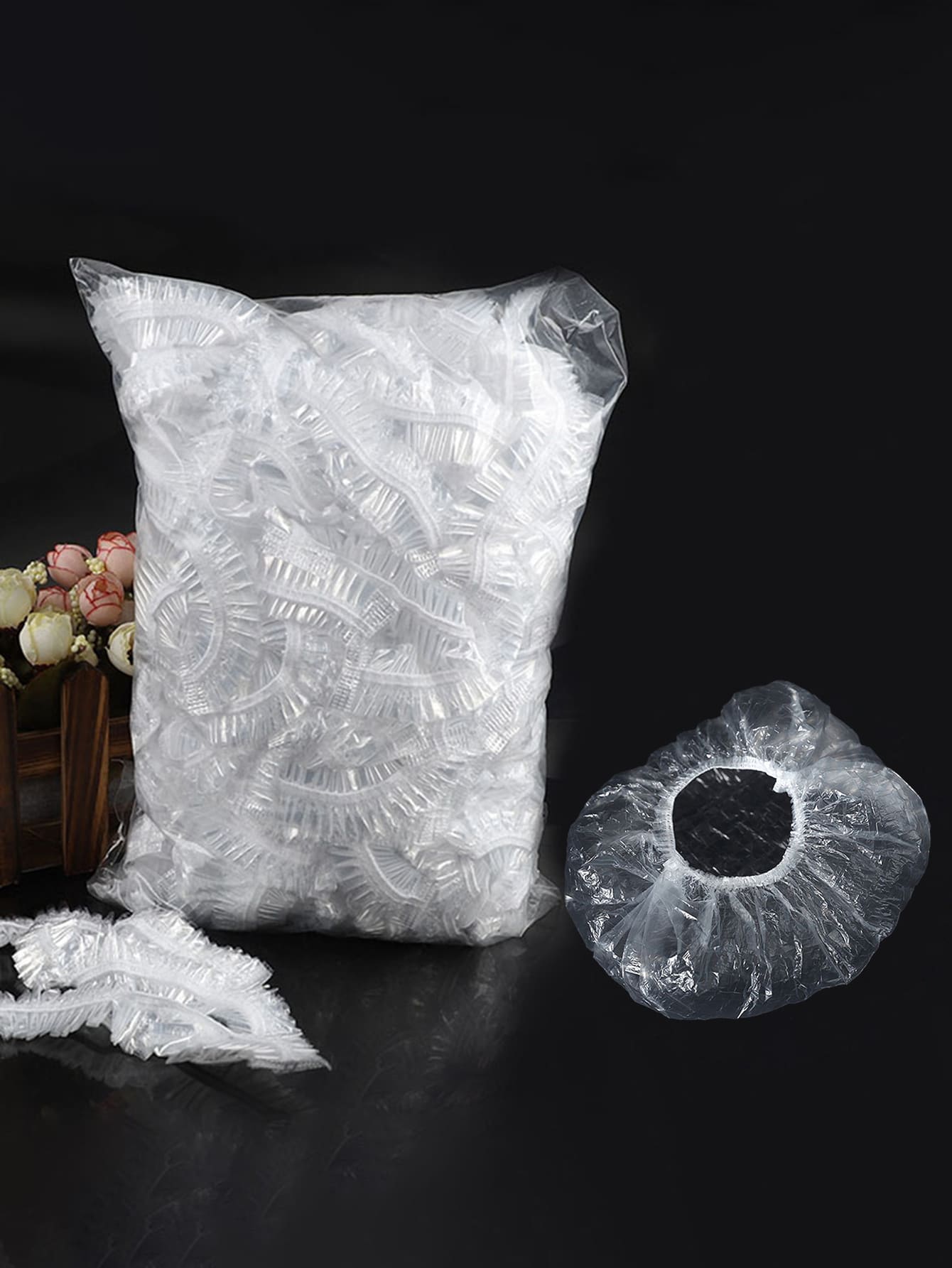 80入組透明一次性防水浴帽染髮劑浴帽PE美容院帽酒店家居沐浴女士浴帽