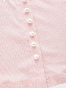 SHEIN MOD Bow Pearls Detail Puff Sleeve Crop Tee - Baby Pink - View 4
