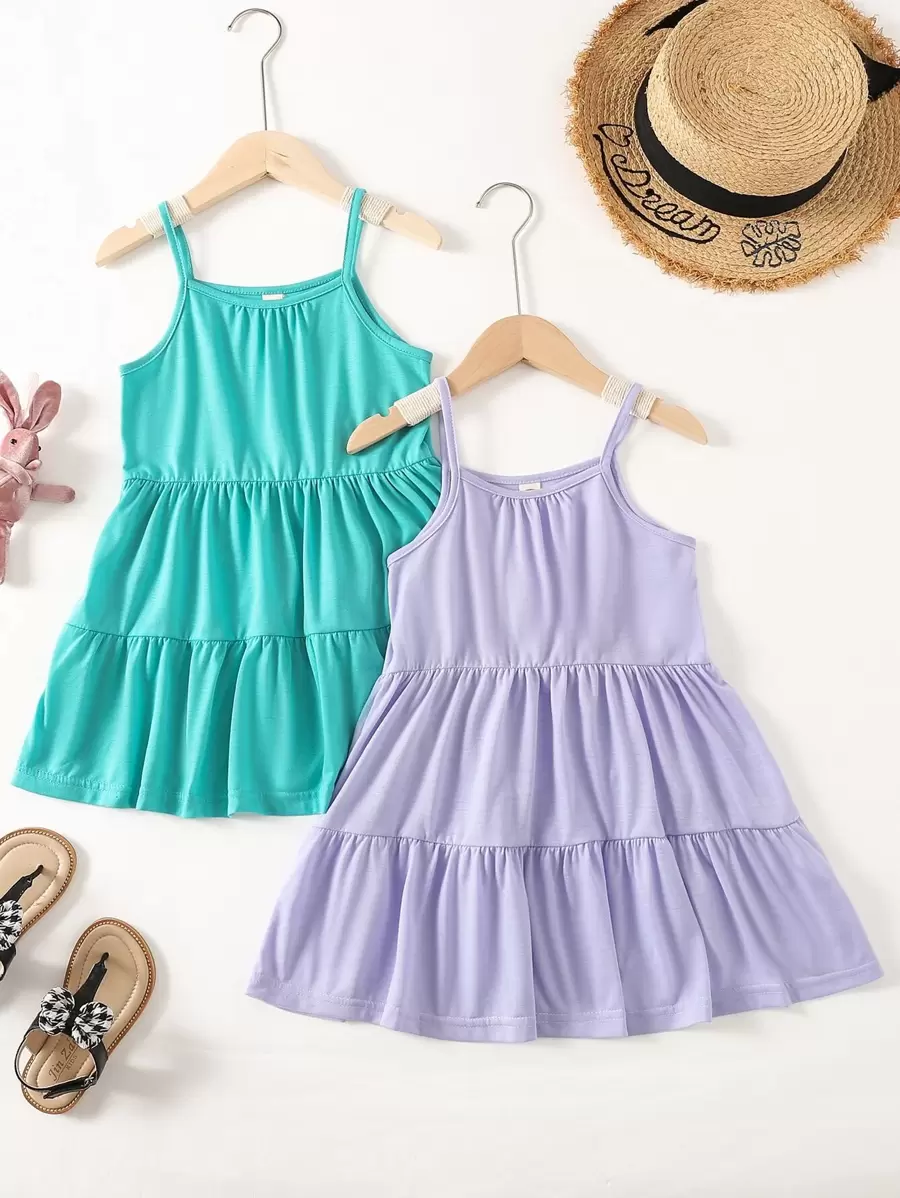 SHEIN Young Girl 2pcs Ruffle Hem Cami Dress
