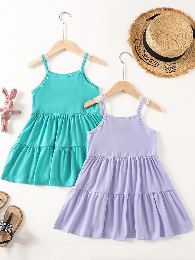 Young Girl 2pcs Ruffle Hem Cami Dress