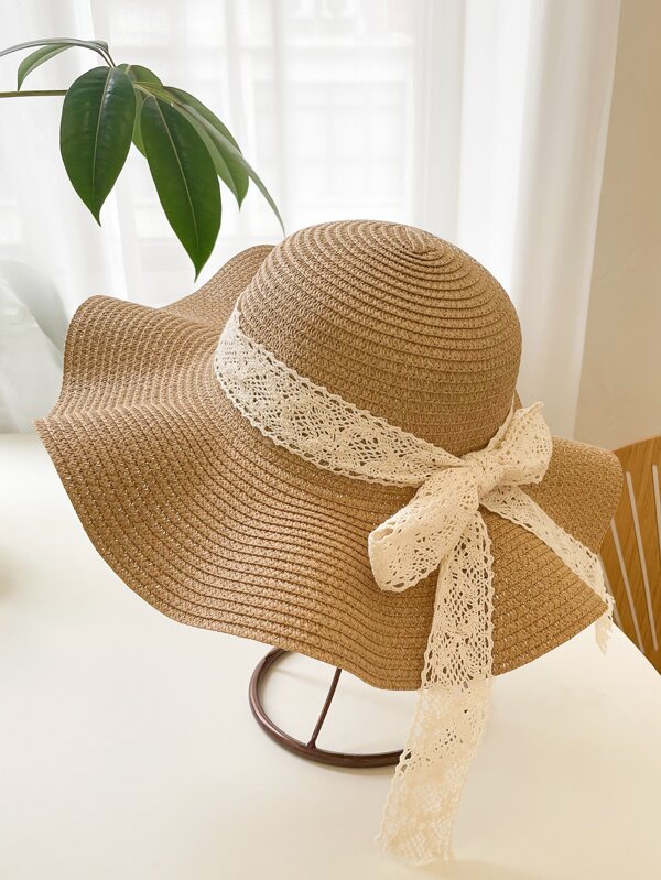 1pc Bow Wide Brim Hat Boho Style Perfect For Summer Beach Boho Valentine's Day Valentines