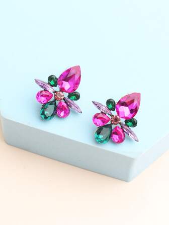 Pendientes de botón con diseño de diamante de imitación