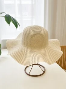 Solid Wide Brim Hat Boho - Beige - View 2