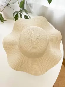 Tropiscape 1pc Solid Wide Brim Hat Boho Straw Hats For Holiday Vacation Vacay Vibes Vacation Relax Beach Autumn Winter Gifts - Beige - View 5