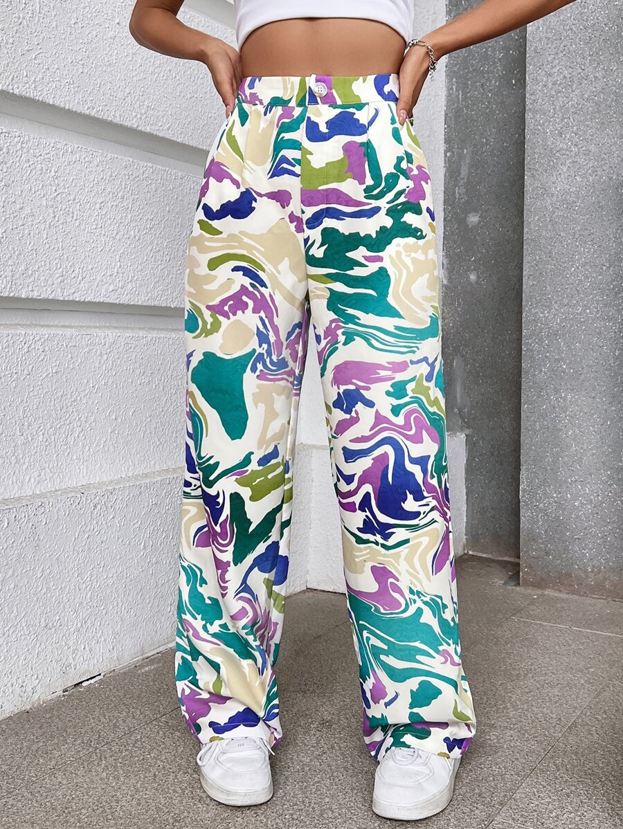 SHEIN Unity High Waist Allover Print Trousers - Multicolor - View 1