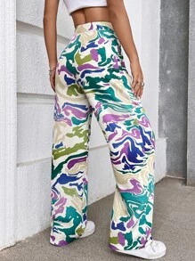 SHEIN Unity High Waist Allover Print Trousers - Multicolor - View 2