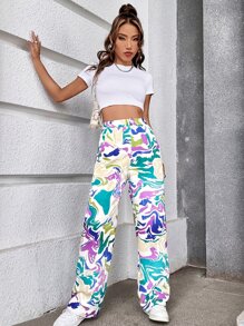 SHEIN Unity High Waist Allover Print Trousers - Multicolor - View 3
