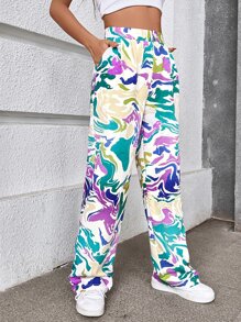 SHEIN Unity High Waist Allover Print Trousers - Multicolor - View 4