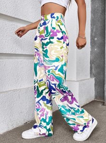 SHEIN Unity High Waist Allover Print Trousers - Multicolor - View 5