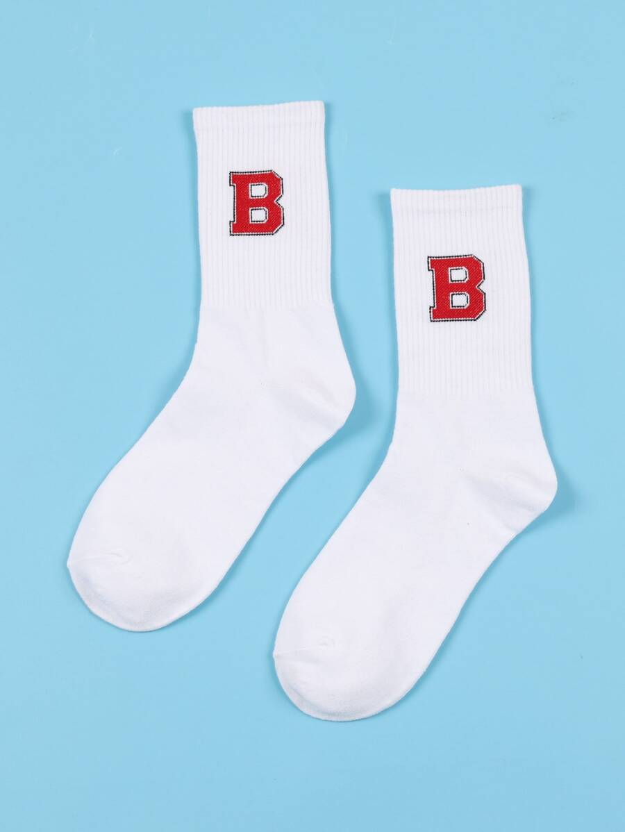 Men Letter Graphic Crew Socks - White - View 1