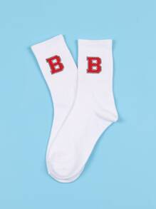 Men Letter Graphic Crew Socks - White - View 2