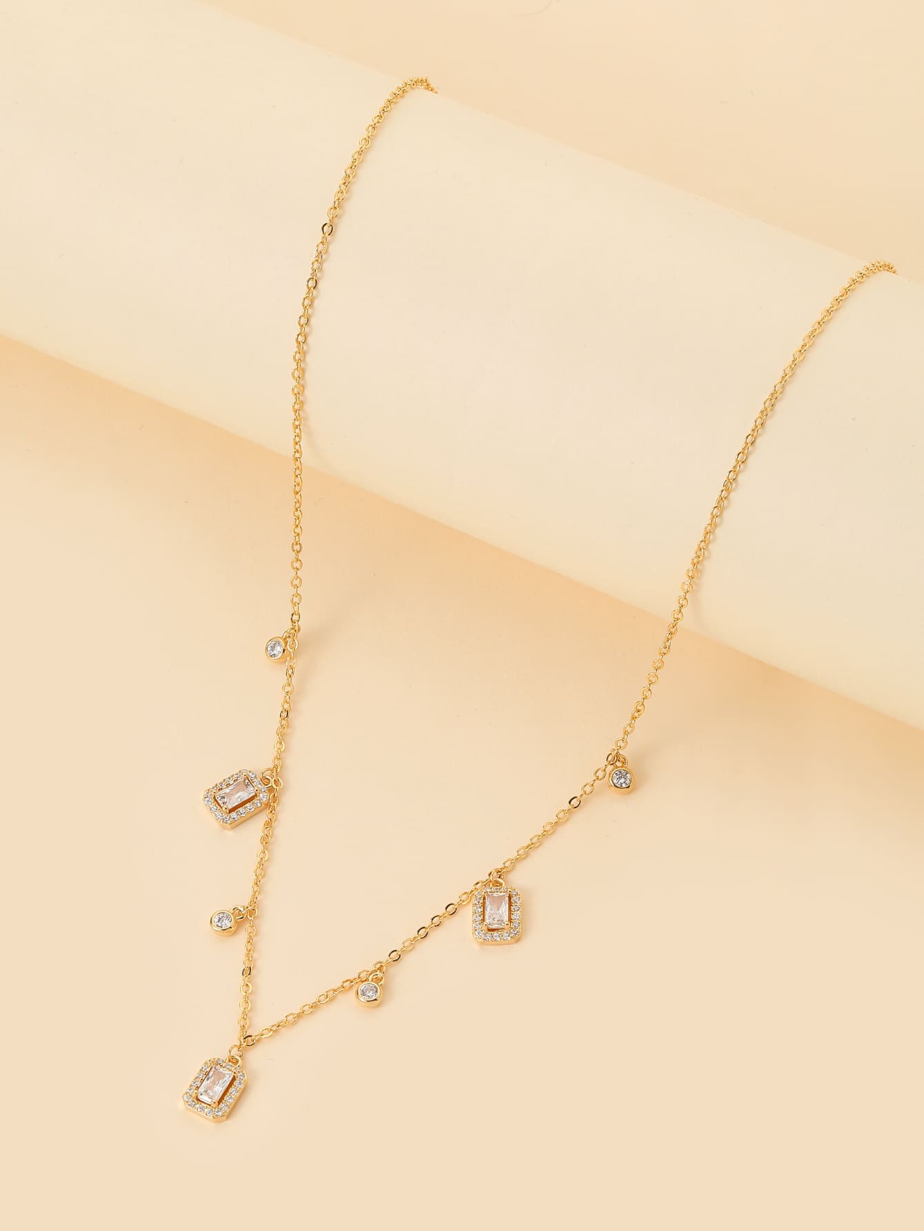 Cubic Zirconia Charm Necklace - Gold - View 1