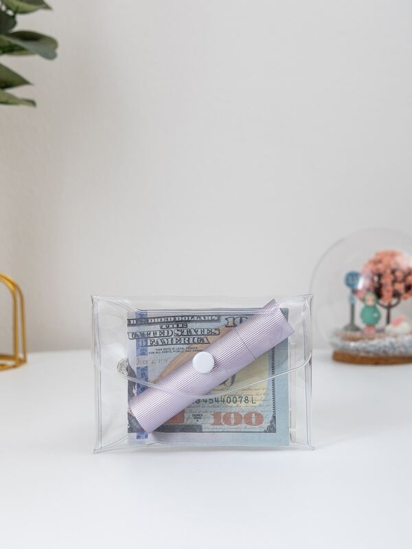 Snap Button Flap Transparent Coin Purse Lightweight Fashion Money For Anniversary For Birthday Gift For Gift White-Collar Workers For Male For Female Clear Purse School Stuff