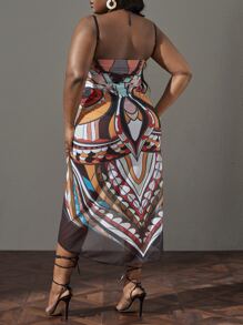 SHEIN Swim Curve Plus Allover Print Wrap Hem Cami Cover Up - Multicolor - View 2