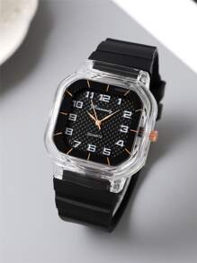 RINNADY Reloj cuarzo de puntero cuadrado de silicona con tira - Negro - Ver 1