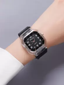 RINNADY Reloj cuarzo de puntero cuadrado de silicona con tira - Negro - Ver 2