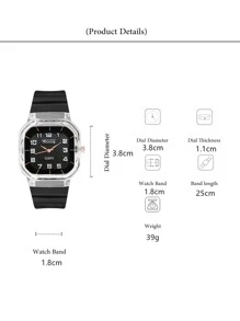 RINNADY Reloj cuarzo de puntero cuadrado de silicona con tira - Negro - Ver 3