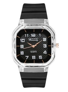 RINNADY Reloj cuarzo de puntero cuadrado de silicona con tira - Negro - Ver 4