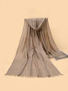 Raw Trim Scarf - Khaki - View 3