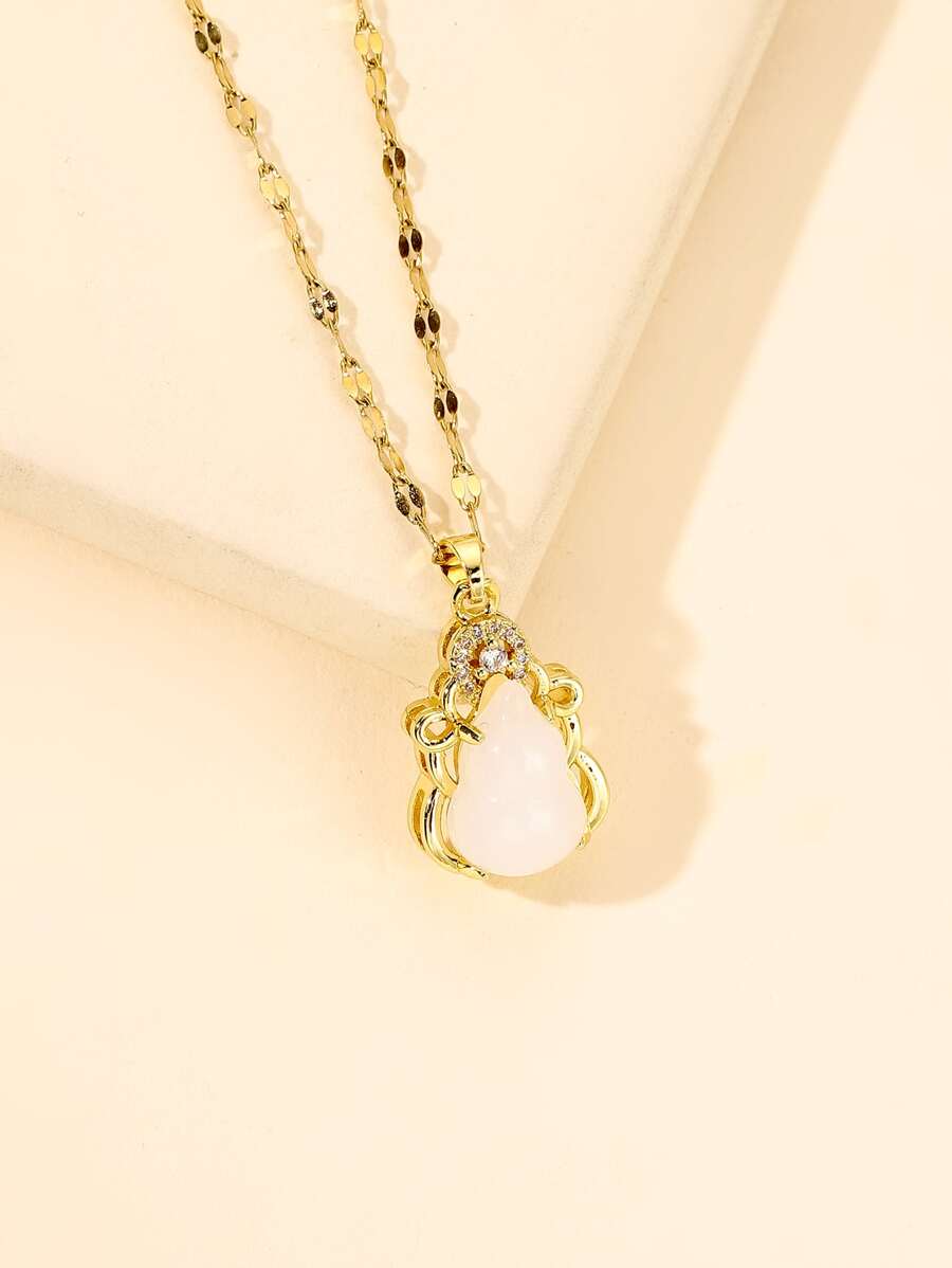 方晶鋯石裝飾幾何吊墜項鍊 - 金黃色 - 查看 1