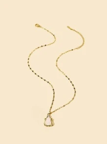 方晶鋯石裝飾幾何吊墜項鍊 - 金黃色 - 查看 2