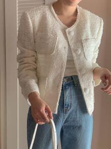 DAZY Button Up Pocket Front Jacket - Beige - View 1
