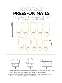 Mejore su aspecto con 24 uñas postizas cortas de almendra azul cielo con rayas francesas y 1 lima de uñas y 1 hoja de cinta - Celeste - Ver 3