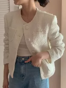 DAZY Button Up Pocket Front Jacket - Beige - View 2
