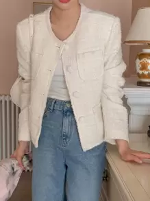 DAZY Button Up Pocket Front Jacket - Beige - View 5