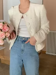 DAZY Button Up Pocket Front Jacket - Beige - View 8