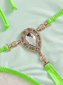 Neon Green Cut Out Thong One Piece Swimsuit - Lime Green - View 6