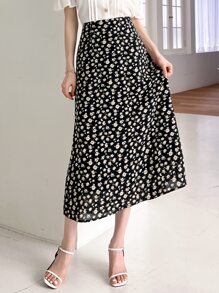 DAZY 花卉圖案高腰半身裙 - 黑色 - 查看 3